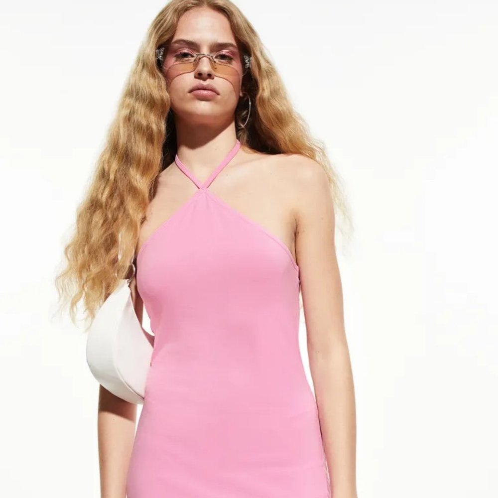 H&M Light Pink Bodycon Dress Halter Neck Dress Size XS